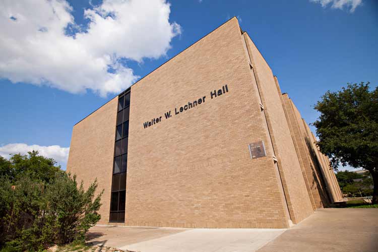 Full namesake on the exterior of the building, “Walter W. Lechner Hall”.