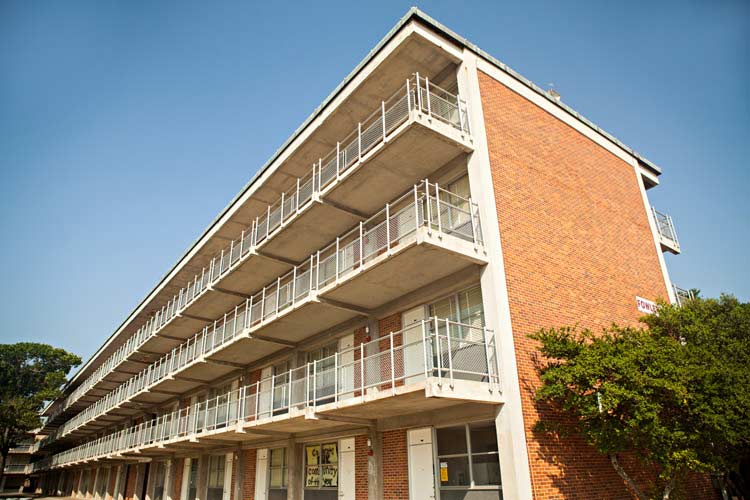 Exterior of Fowler Hall that shows four floors 