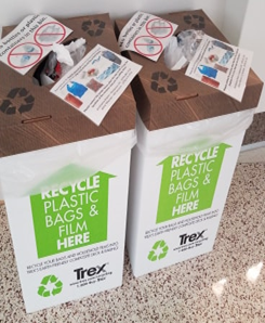 Above: Two Trex Plastic Film bins located in the Commons